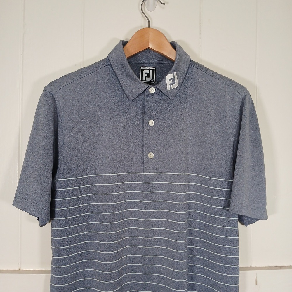 FootJoy FJ Logo Golf Polo Shirt Mens M Blue Striped Athletic Fit Short Sleeve - Picture 7 of 8